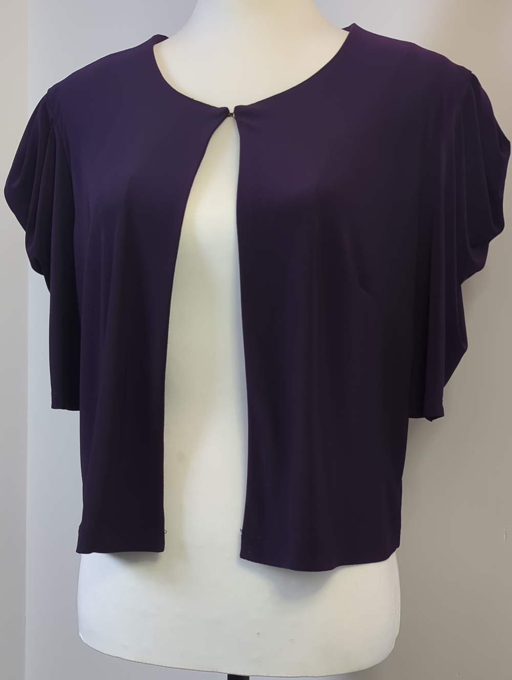 Dressbarn Purple Open Front Cropped Shrug Cardigan Short Sleeve SIZE 12 - Picture 9 of 11